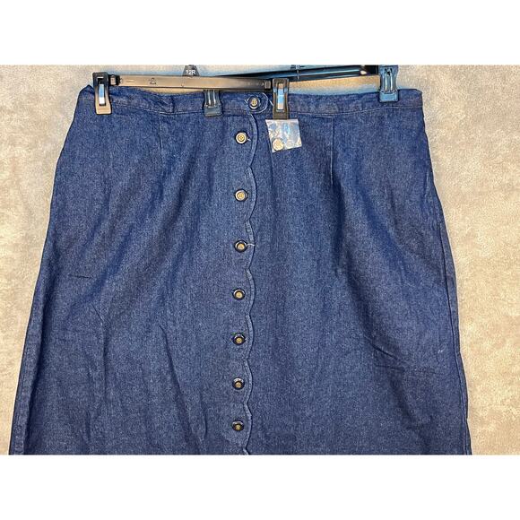 Roaman's Denim Maxi Skirt Size 24W Button Front Scallop Detail Western NWOT - Picture 2 of 6